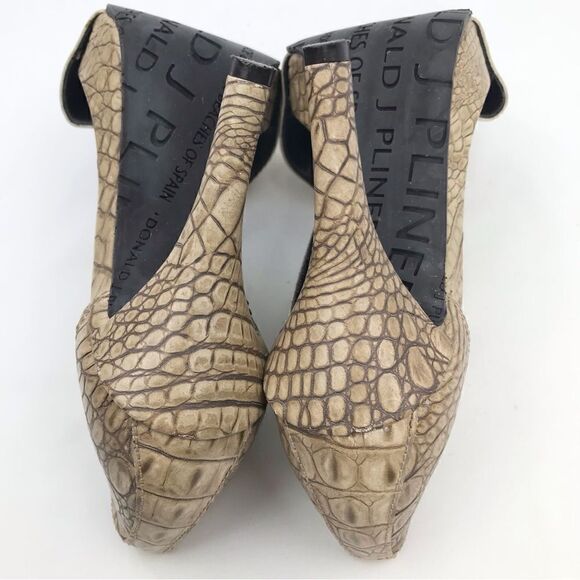 Donald J. Pliner Tan Crisscross Elastic Faux Crocodile Open Toe Heels - Picture 9 of 16